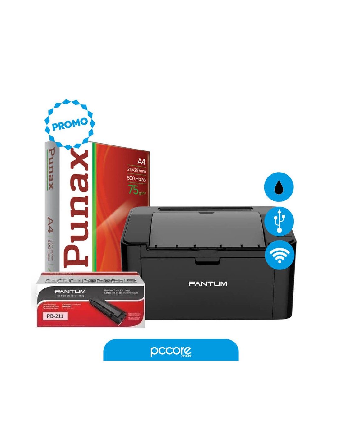 Impresora Laser Monocromatica Pantum P2500W Wifi Con Toner Y Resma