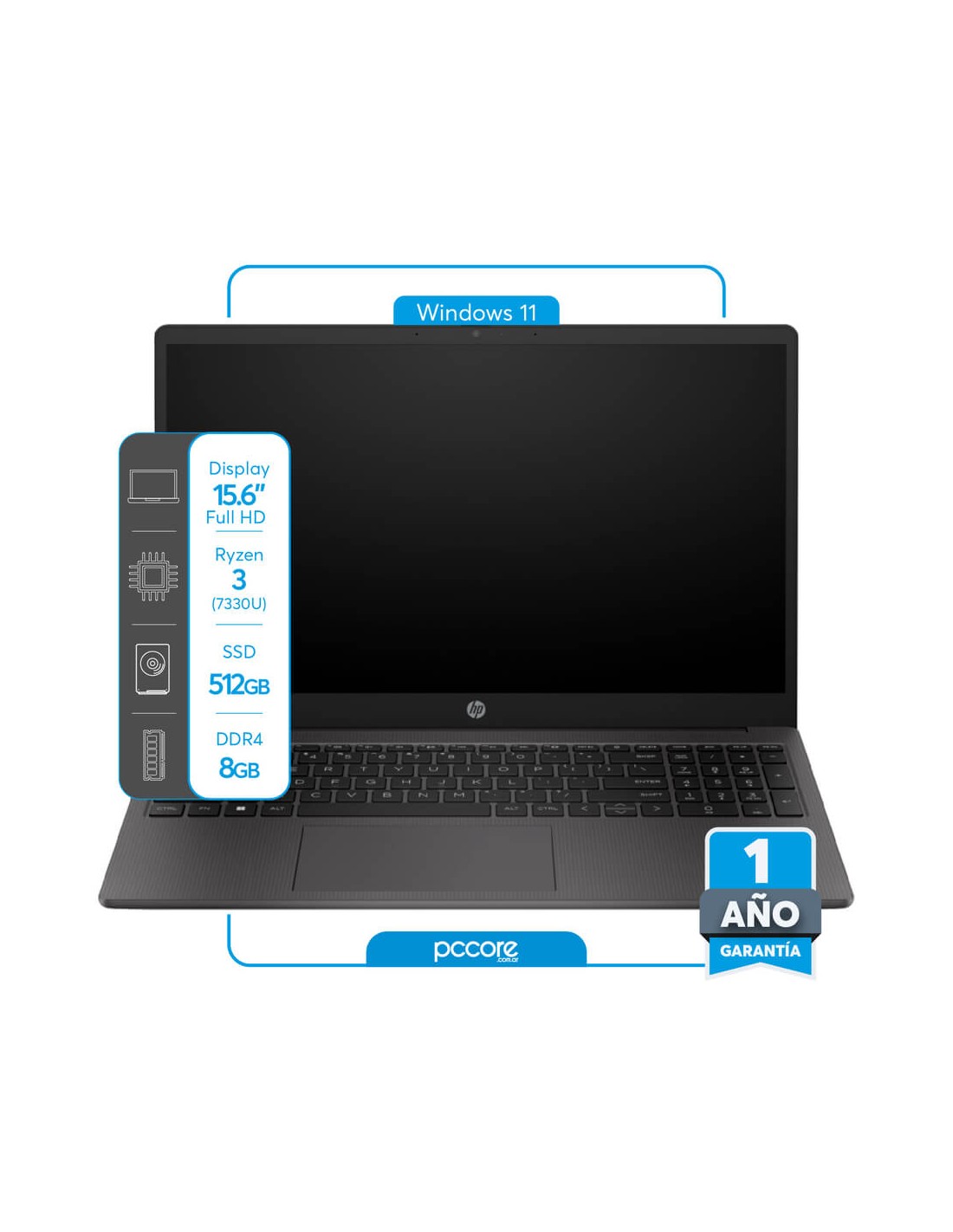 Notebook HP 255 G10 Ryzen 3 7330U 8GB 512SSD 15.6  Win11