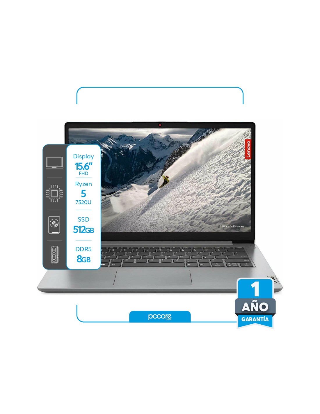 Notebook Lenovo IP1 Ryzen 5 7520U 8GB DDR5 512SSD 15.6 FHD IPS FreeDos Ingles