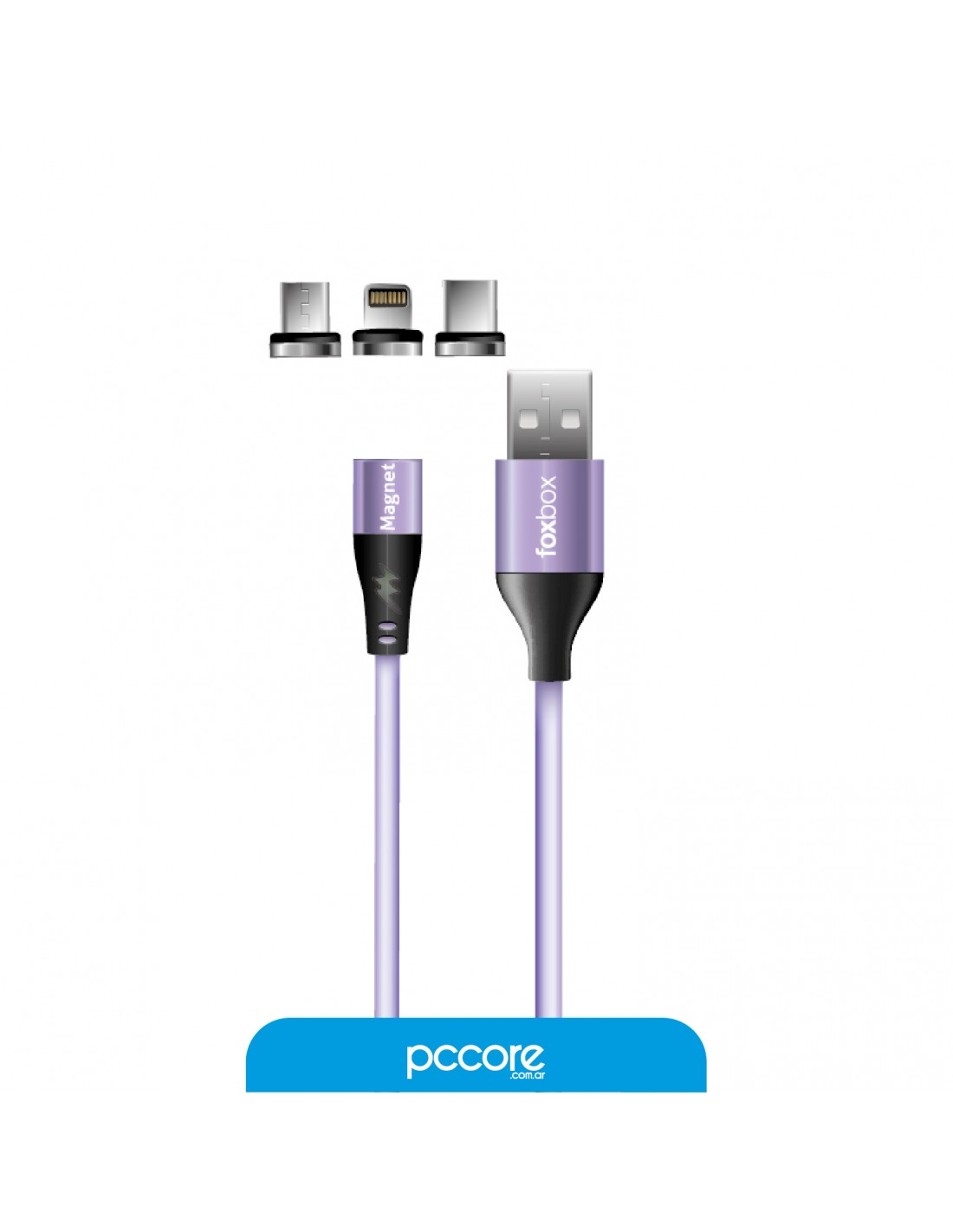 Cable Usb Foxbox Magnet 3 Fichas Micro+Lightning+Type-c Violeta