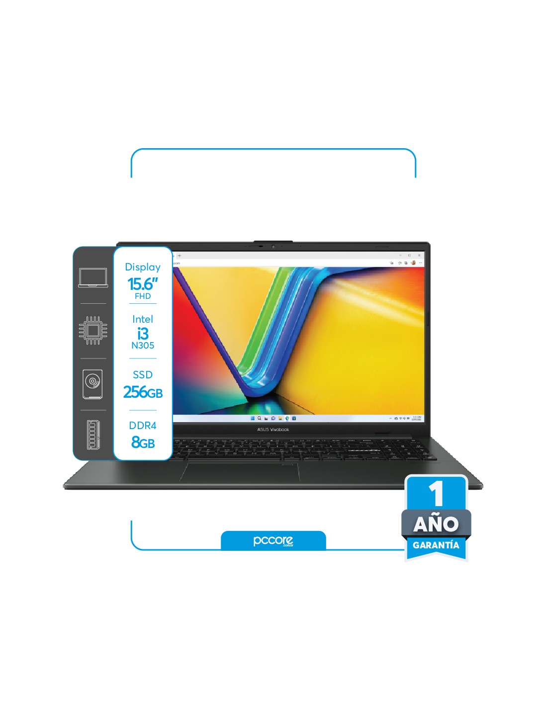 Notebook Asus Vivobook GO I3 N305 8GB 256SSD 15.6 FHD FreeDos Black Ar