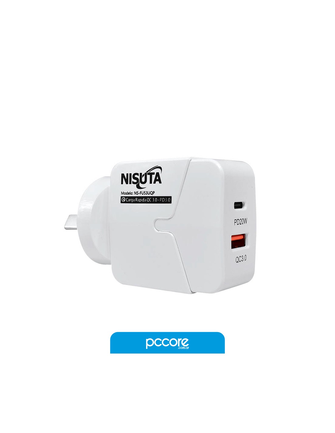 Cargador Nisuta Usb Tipo A + Tipo C + Cable USB Tipo C NS-FU53UQPC