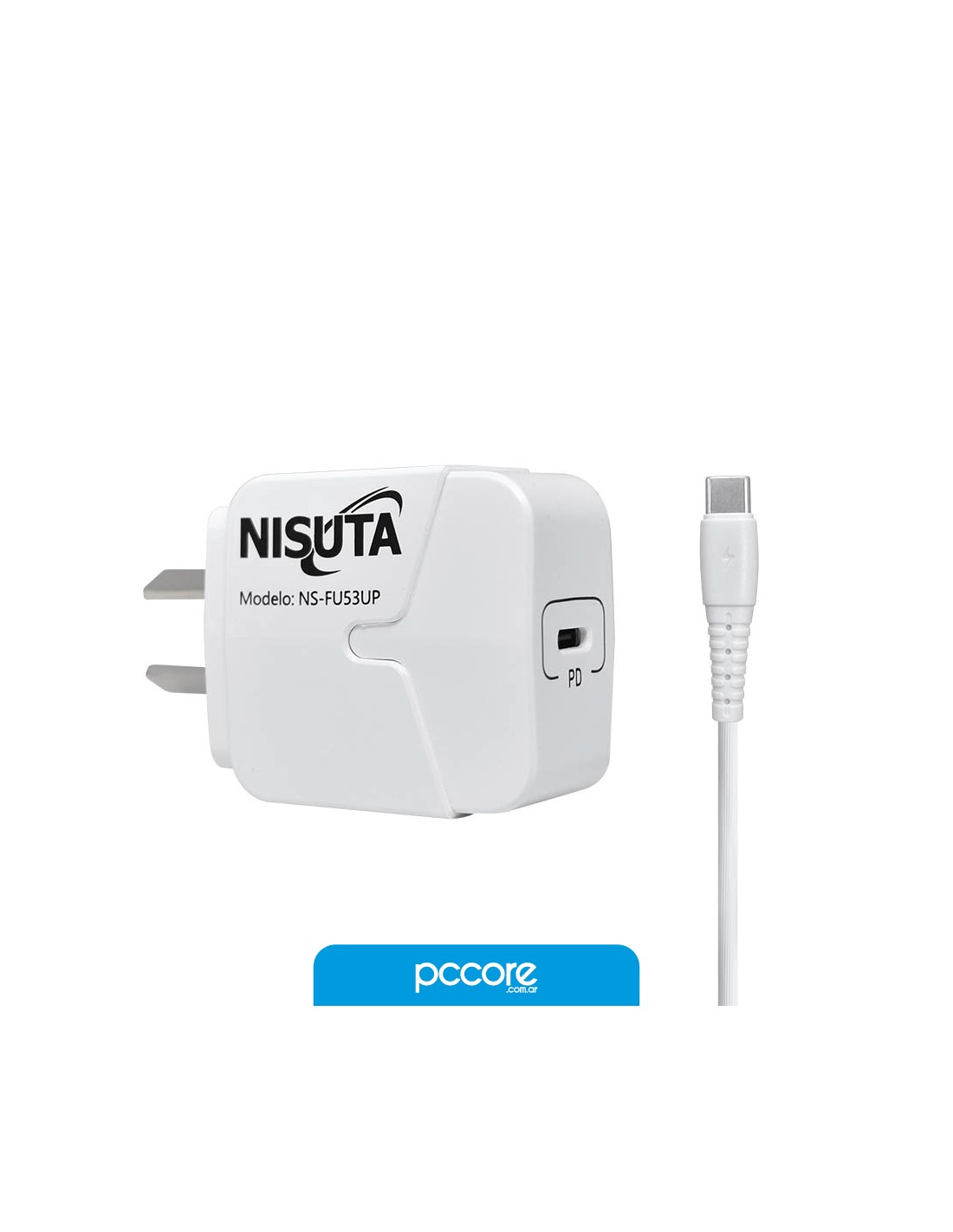 Cargador Nisuta Usb Tipo C PD + Cable USB Tipo C FU53UPC / FU20UC