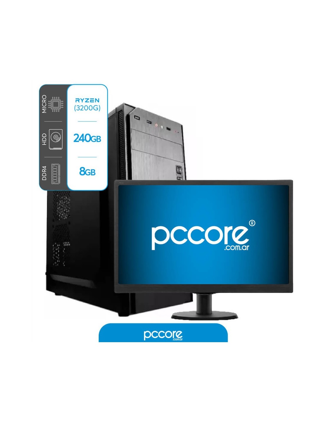 Pc AMD 3200G 8GB 240SSD + Monitor 22