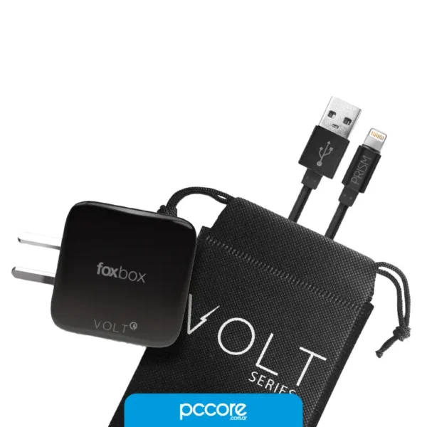 VOLTNEGRO-13 Cargador USB FoxBox VOLT QC Cable Prism Lightning Negro