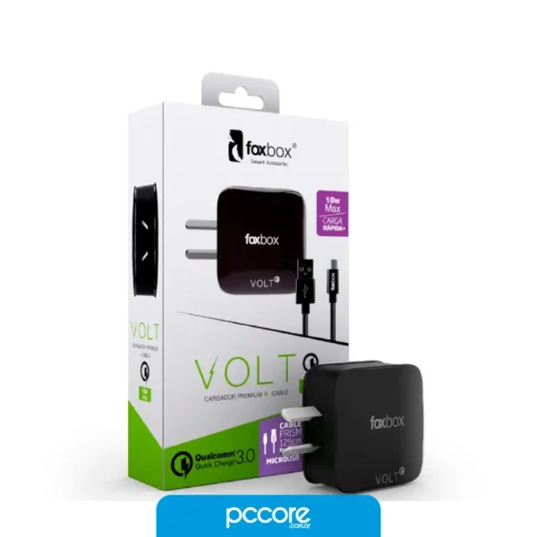 VOLTNEGRO-15 Cargador USB FoxBox VOLT QC Cable Prism Lightning Negro