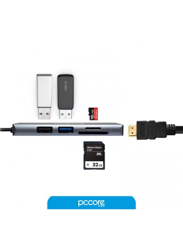 Hub Usb 5 In 1 Usb C A Usb C PD / Hdmi 4K / Usb 3.0 x2 / SD / MicroSD Nisuta Ns-Ucd1