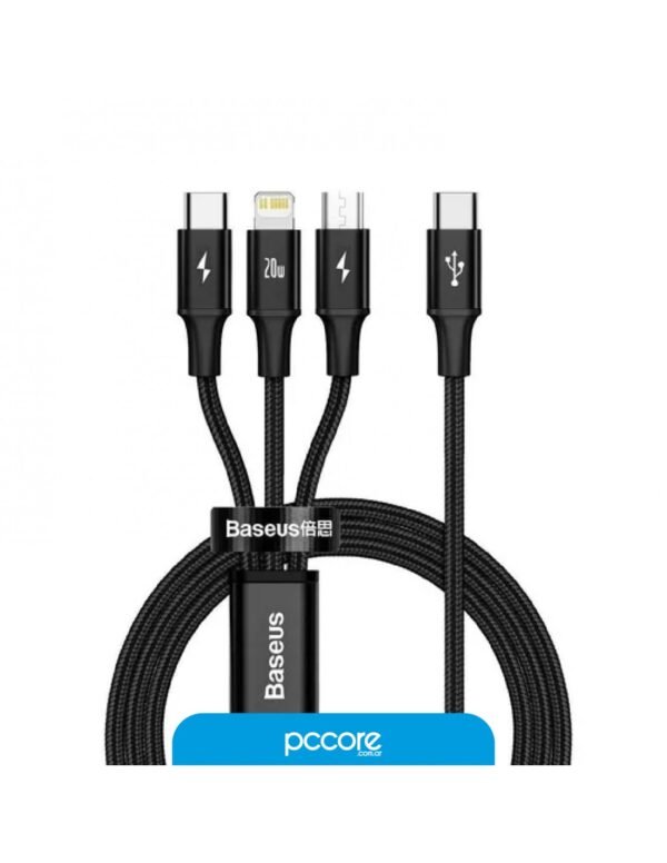 Cable Usb Baseus 3 In 1 Rapid Data 1.5Mts Usb C A Micro+Light+C