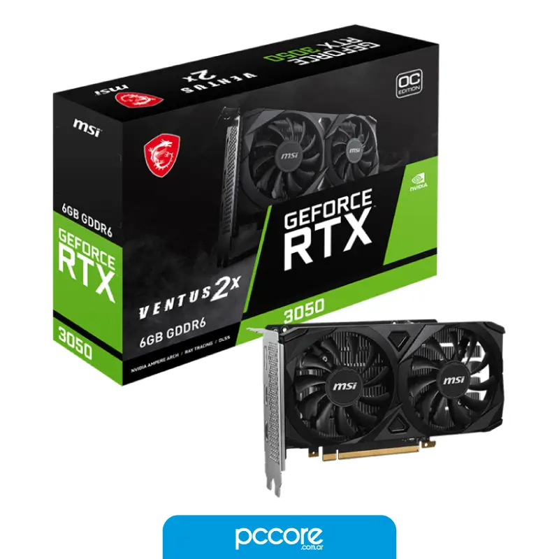 Placa De Video MSI RTX 3050 6GB Ventus 2X OC DDR6 Placa De Video MSI RTX 3050 6GB Ventus 2X OC DDR6