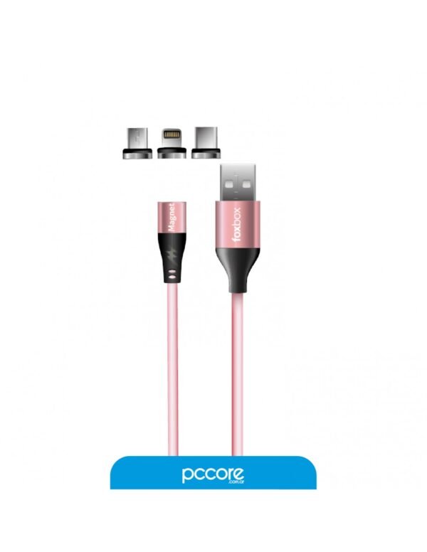 Cable Usb Foxbox Magnet 3 Fichas Micro+Lightning+Type-c Rosa