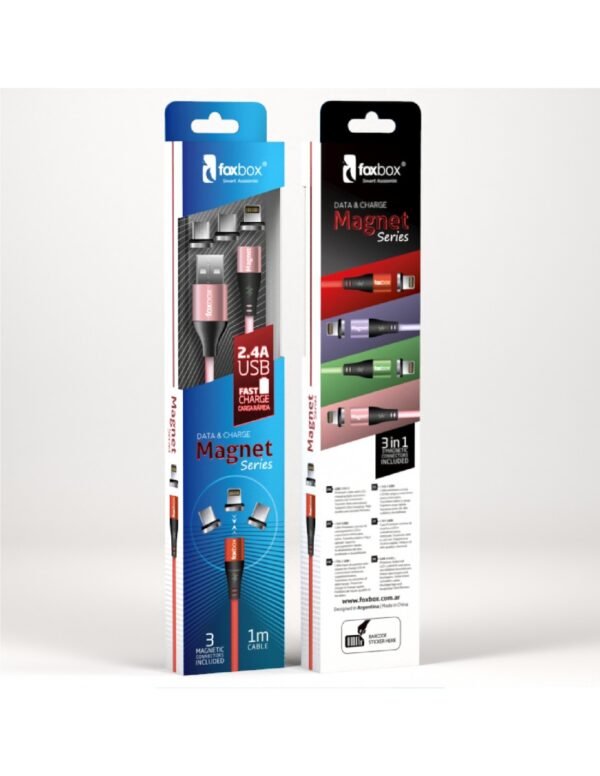 Cable Usb Foxbox Magnet 3 Fichas Micro+Lightning+Type-c Rosa