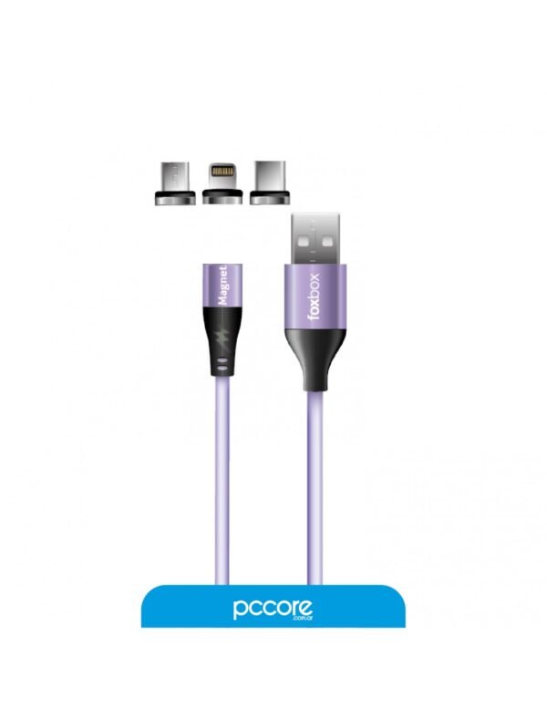 Cable Usb Foxbox Magnet 3 Fichas Micro+Lightning+Type-c Violeta