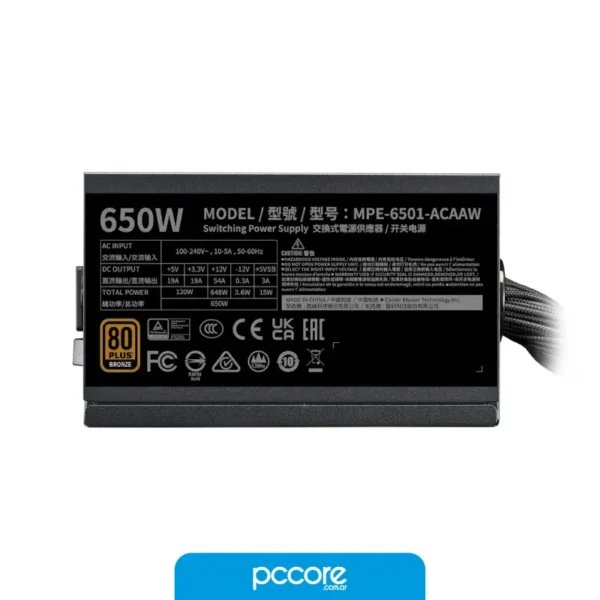 650V380G-14 Fuente 650W Cooler Master V3 80 Plus Bronze