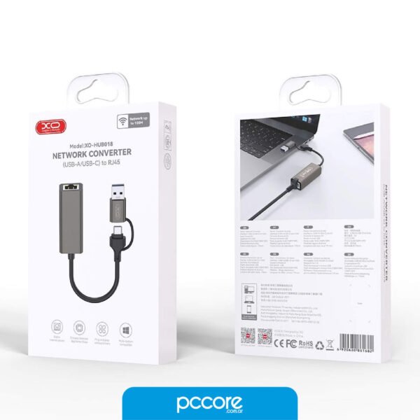 Adaptador Usb XO Tipo C/A A RJ45 Ethernet HUB018