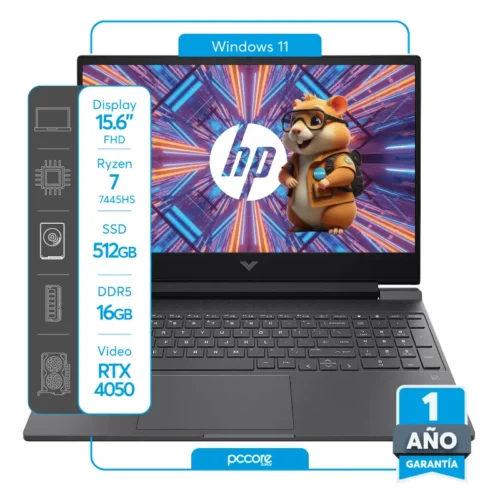 Notebook HP Victus Ryzen 7 7445HS 16GB 512SSD 15.6 FHD 144Hz RTX4050 6GB Mica Silver W11 Tec Ingles