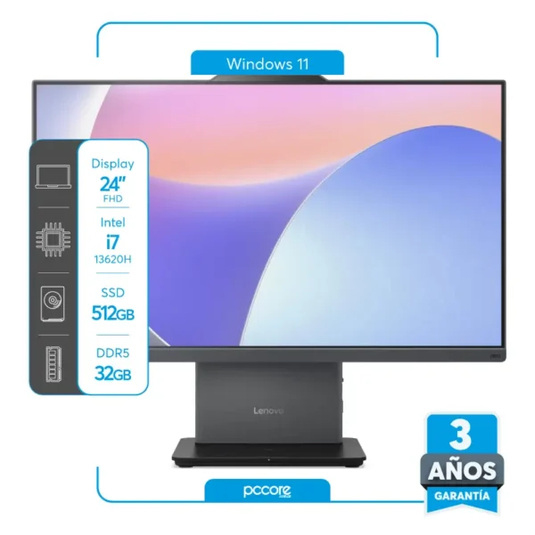 All In One Lenovo 24 Thinkcentre NEO 50A I7-13620H 32GB DDR5 512SSD FHD IPS Win11Pro Gtia 3 años