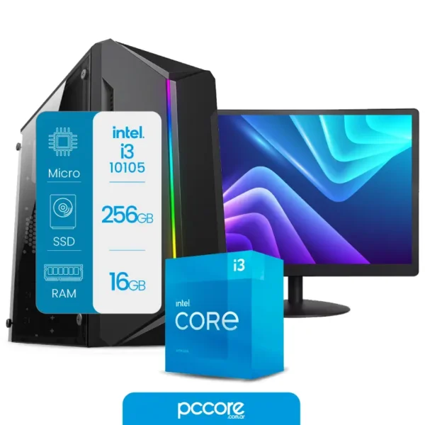 Pc Intel i3 10105 16GB 256SSD Wifi + BT + Monitor 22