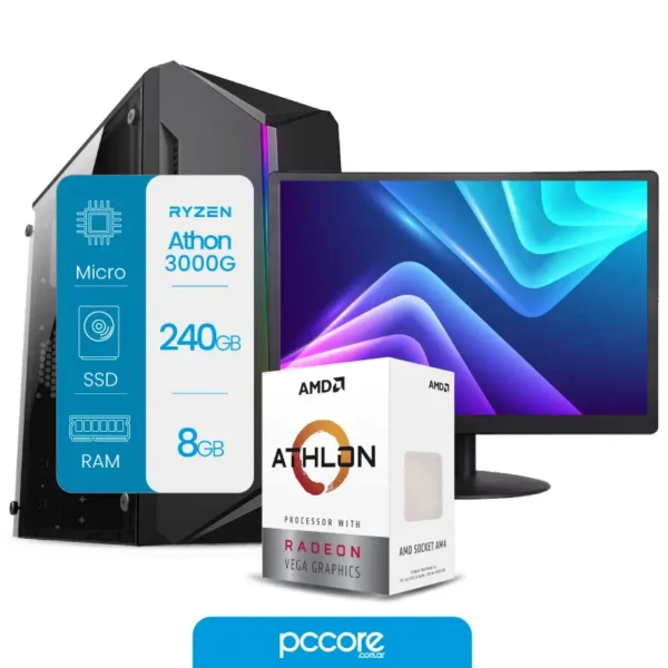 Pc AMD 3000G 8GB 240SSD Wifi + BT +  Monitor 19
