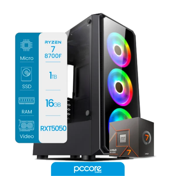 Pccore Gamer AMD Ryzen 7 8700F 16GB 1TB RTX 5050 8GB 750W 80+ Wifi + BT