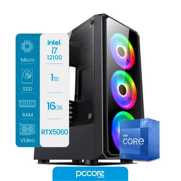 Pccore Gamer Intel I7 12700 16GB 1TB RTX 5060 8GB 750W 80+ Wifi + BT
