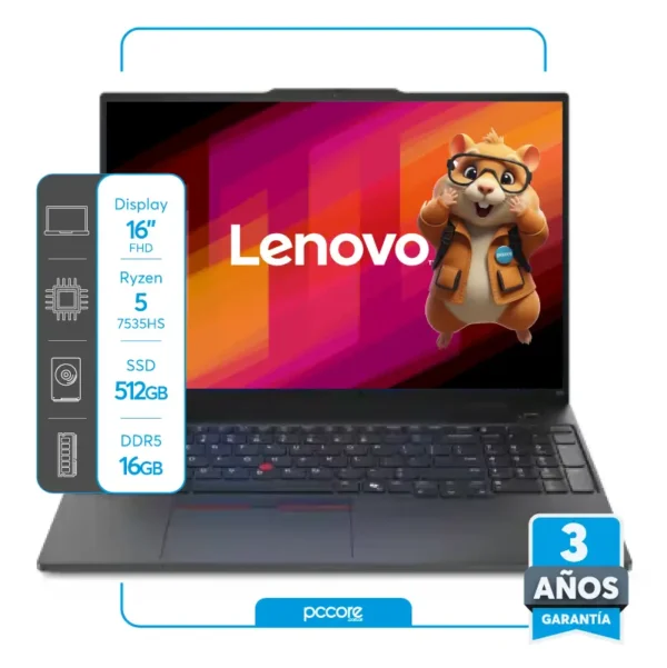 Notebook Lenovo Thinkpad E16 G2 Ryzen 5 7535HS 16GB DDR5 512SSD 16 FHD IPS FreeDos Garantia3 Años
