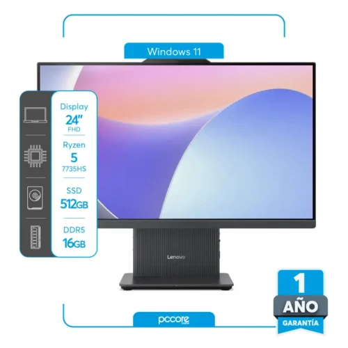 All In One Lenovo 24 IdeaCentre Ryzen 5-7535HS 16GB DDR5 512SSD FHD IPS Win11Home