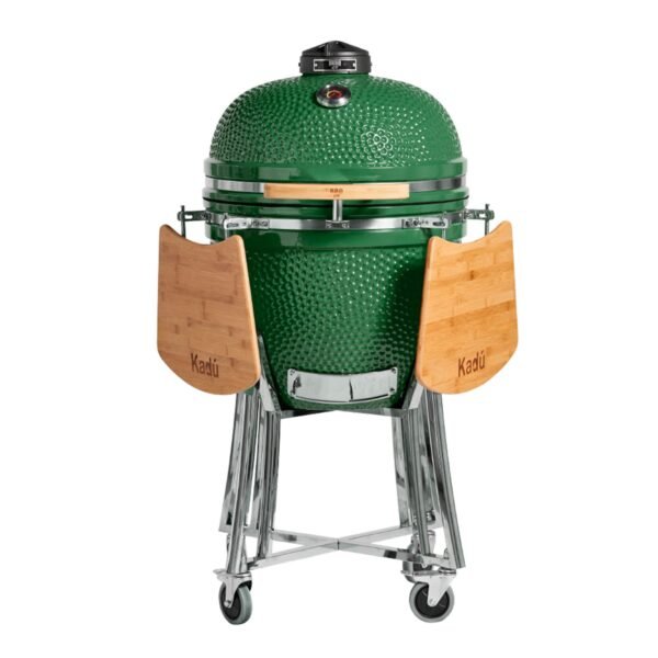 Parrilla Kamado Bbq Grill Kadu K21 Ahumador Ceramico Verde con funda