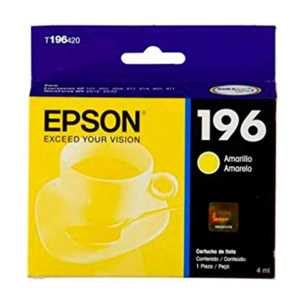 Cartucho De Tinta Epson 196, Color Amarillo, 4 Ml