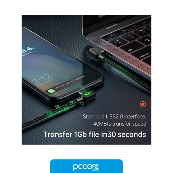 Accesorios Cable Usb Mcdodo Degree Tipo C A Tipo C 90 2M, detalle