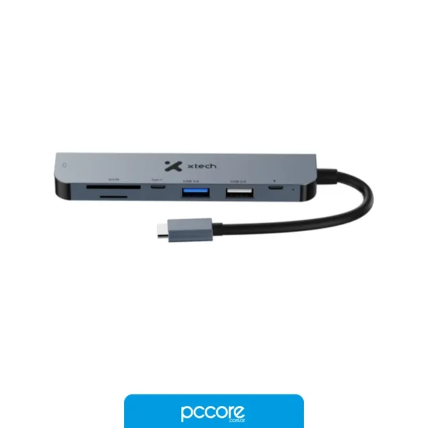 Adaptadores Adaptador Xtech, Multipuerto, 7 en 1 , USB C, vista frontal