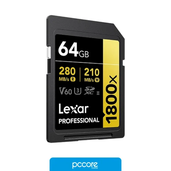 Almacenamiento Interno Tarjeta SDXC Lexar 1800X 64GB UHS-II C10, vista frontal Almacenamiento Interno Tarjeta SDXC Lexar 1800X 64GB UHS-II C10, vista frontal