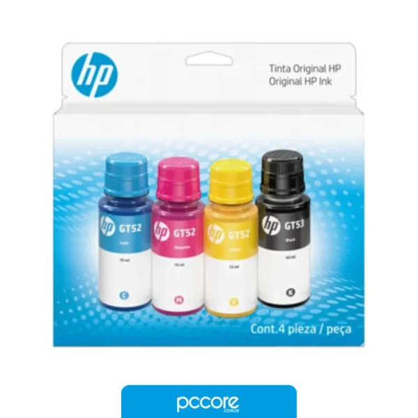 Botellas de Tinta Botella De Tinta HP Combo GT53/GT52 Negro Cian Magenta Amarilla, vista frontal