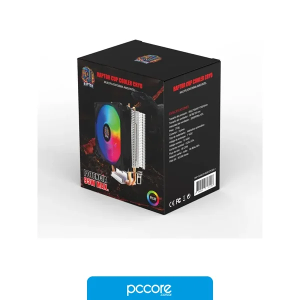 Componentes de PC Cooler Fan CPU Raptor Cryo RGB P.Max 95W p/Intel/AMD, vista frontal Componentes de PC Cooler Fan CPU Raptor Cryo RGB P.Max 95W p/Intel/AMD, vista frontal
