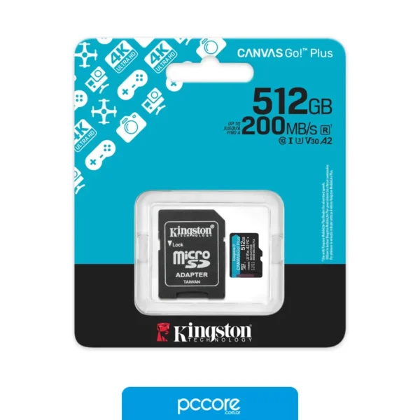 Memorias Micro SD Memoria Micro SD 512GB Kingston Canvas Go Plus Gen4 SDXC, vista lateral Memorias Micro SD Memoria Micro SD 512GB Kingston Canvas Go Plus Gen4 SDXC, vista lateral