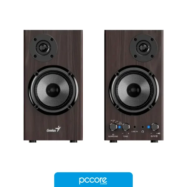 Parlantes Parlante Genius SP-HF520 20W Usb Wood Pine 220V BT Miniplug, vista lateral