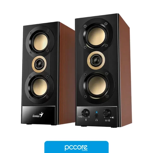 Parlantes Parlante Genius SP-HF800 20W BT Madera Negro 220v, vista lateral