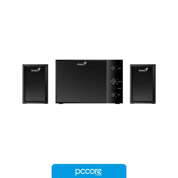 Parlantes Parlante Genius SW-2.1 350 10W Wood Black, detalle Parlantes Parlante Genius SW-2.1 350 10W Wood Black, detalle