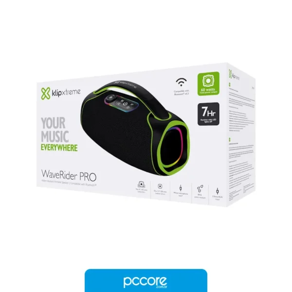 Parlantes Parlante Klip Xtreme WaveRider PRO,60W,7HS, vista lateral Parlantes Parlante Klip Xtreme WaveRider PRO,60W,7HS, vista lateral