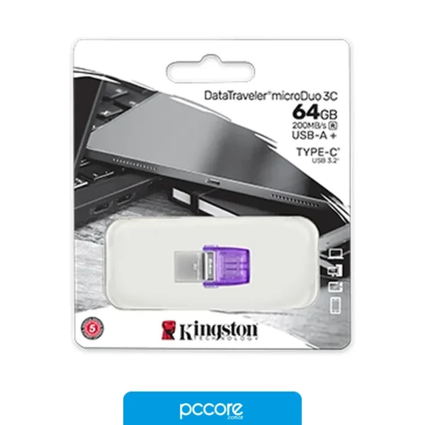 Pendrives Pen Drive 3.2 DT Microduo 64GB USB-A USB-C Gen 1, vista lateral