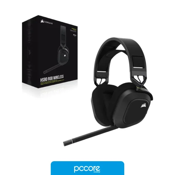 Auricular gaming Corsair HS80 RGB wireless con audio espacial – carbón Auricular gaming Corsair HS80 RGB wireless con audio espacial – carbón
