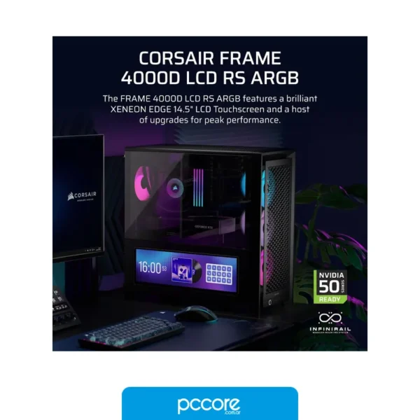 Gabinetes Gabinete CORSAIR FRAME 4000D LCD RS Performance Mid-Tower Negro, vista frontal Gabinetes Gabinete CORSAIR FRAME 4000D LCD RS Performance Mid-Tower Negro, vista frontal