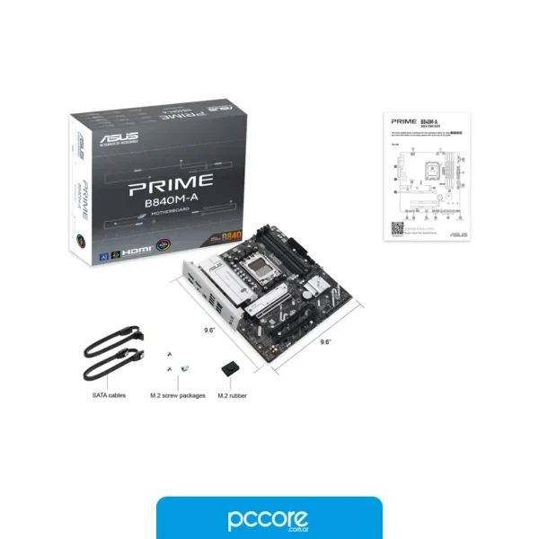 Motherboards Motherboard ASUS PRIME B840M-A AM5 DDR5, vista lateral