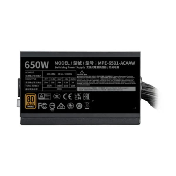 Componentes de PC Fuente 650W Cooler Master V3 80 Plus Bronze, vista posterior